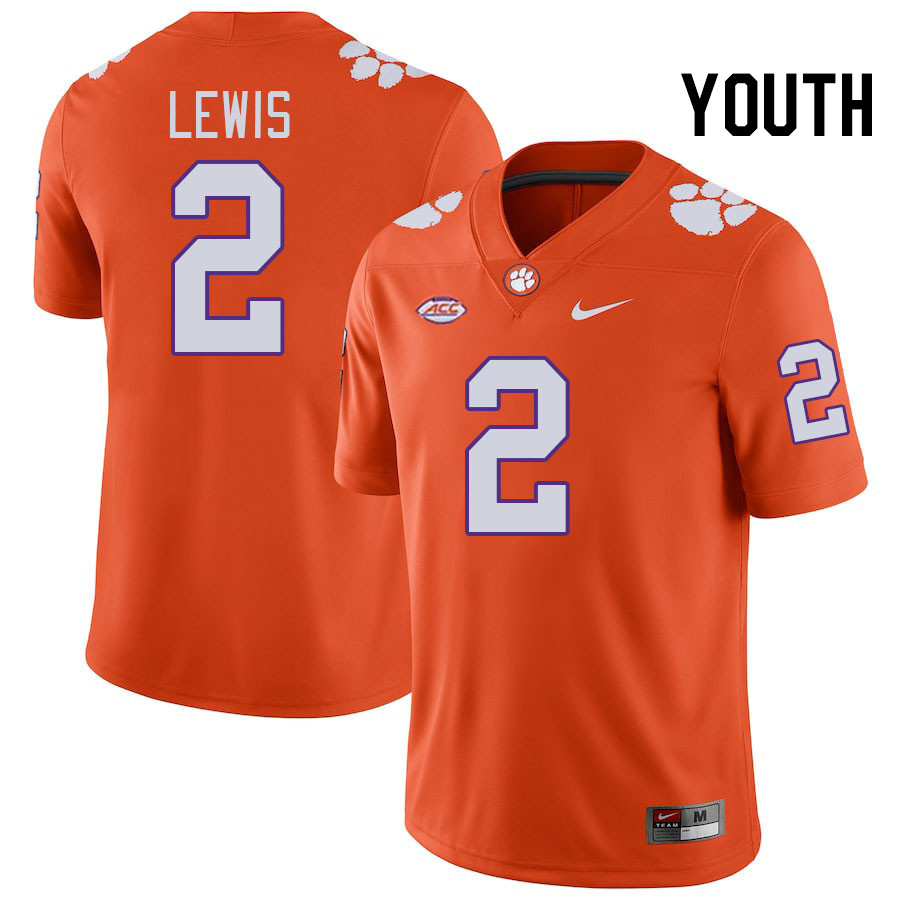 Youth #2 Shelton Lewis Clemson Tigers College Football Jerseys Stitched-Orange